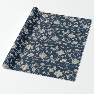 De Presente Papel Vintage Floral Azul Chinoiserie Envolvendo