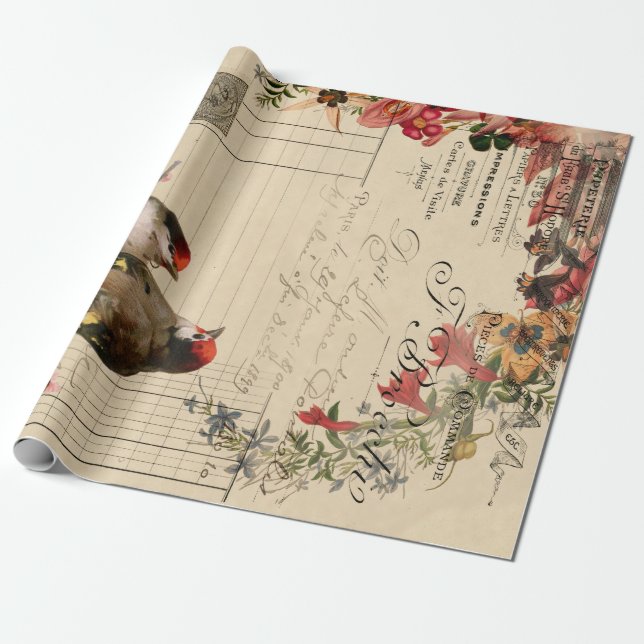 De Presente Pássaros Florais Ephemera Decoupage Papel Tecido (Desenrolado)