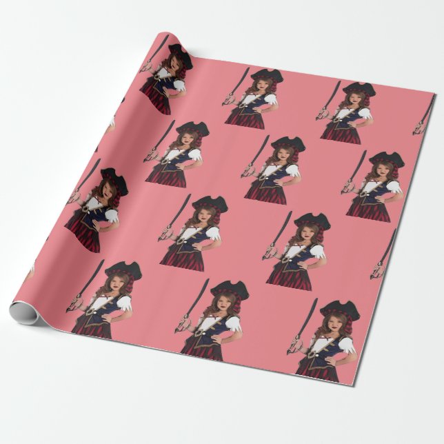 De Presente pirata cor-de-rosa fornece papel embrulhado (Desenrolado)