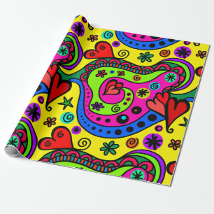 De Presente pop art coração embrulhando papel