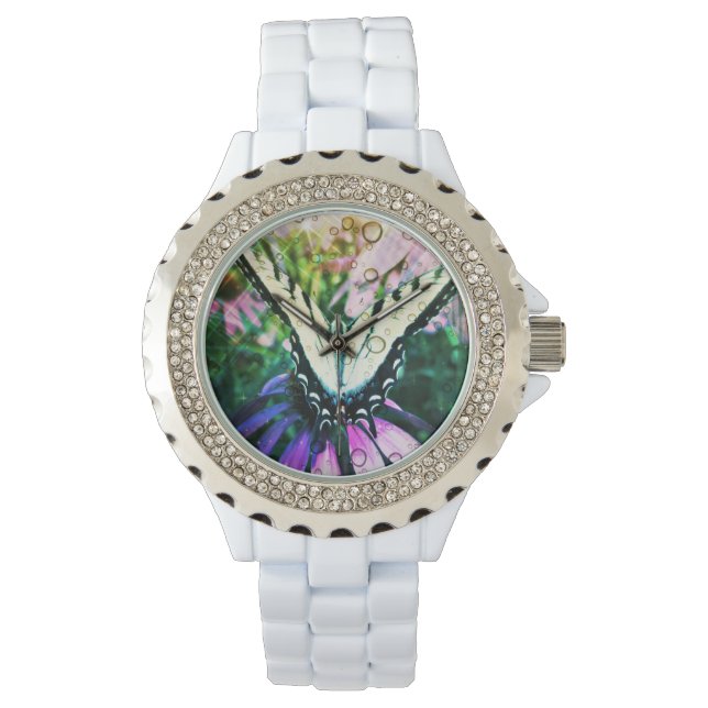 De Pulso Estilo: Relógio do Esmalte Branco da Rhinestone, d (Frente)