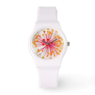De Pulso Relógio branco desportivo do silicone do hibiscus