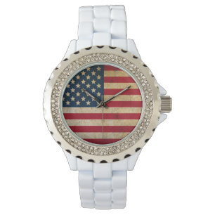 De Pulso Relógio branco do esmalte da bandeira americana