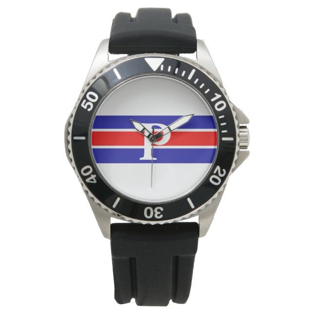 De Pulso Relógio em Branco Azul e Vermelho com Strike (Frente)