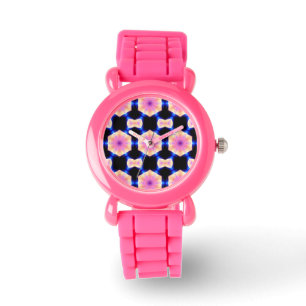De Pulso relógio feminino com padrão geométrico rosa