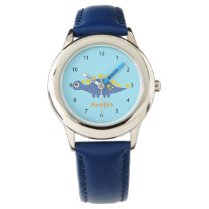 De Pulso Relógio Infantil Dinossauro Estegossauro Azul Fofo