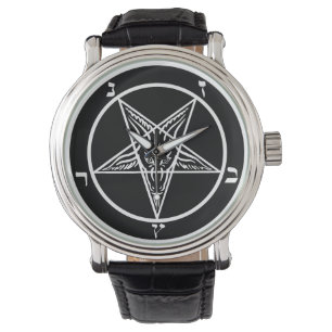 De Pulso relógio preto da satã do sigil do baphomet do