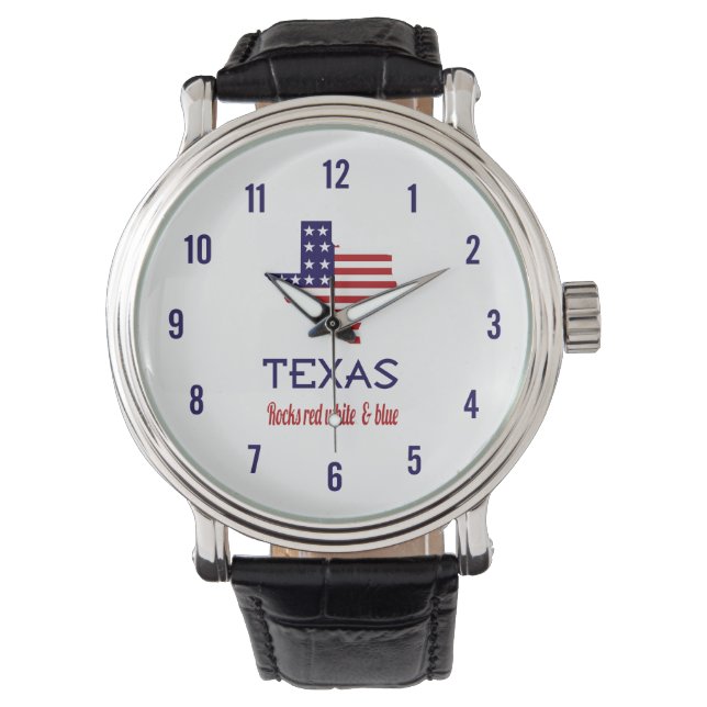 De Pulso Relógio Texas Rocks Red White & Blue (Frente)