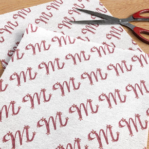 De Seda 3D Monograma Rosa Dourado - Letra M Papel Tecido