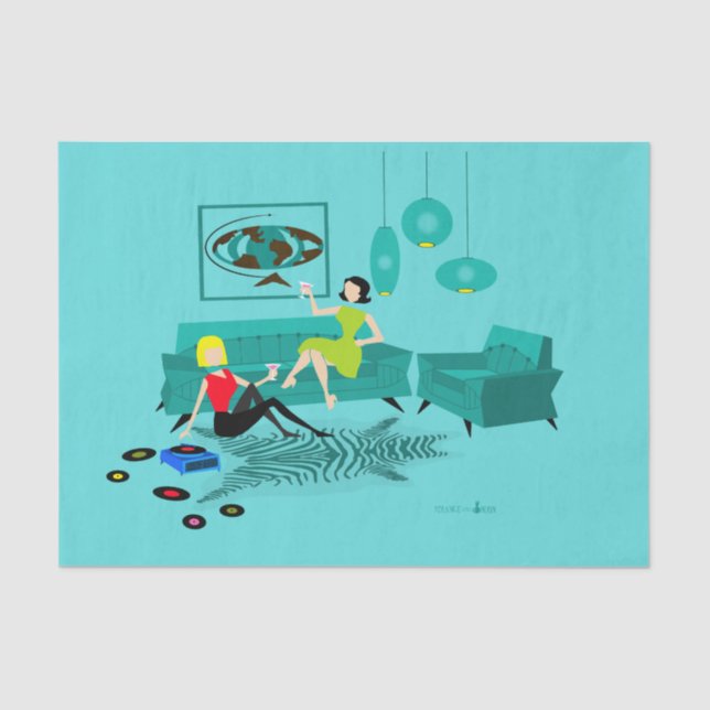 De Seda A Noite da Rapariga Retro em Papel Tecidual (Frente )