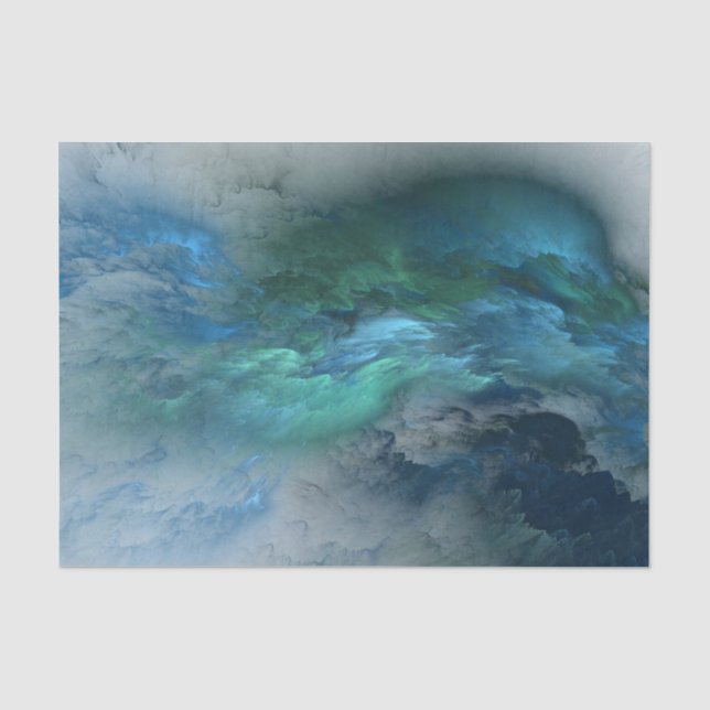 De Seda Abstrato Azul/Nuvens Verdes - Papel Tecidual (Frente )