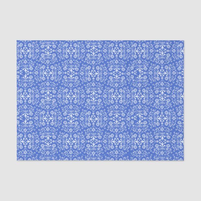 De Seda Abstrato Damasco - Papel azul no tecido (Frente )