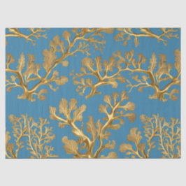 De Seda Algas marinhas Douradas em Papel Azul-Azul-Aqua