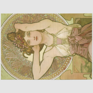 De Seda Alphonse Mucha Decoupage Papel Tecido Arte Nouveau