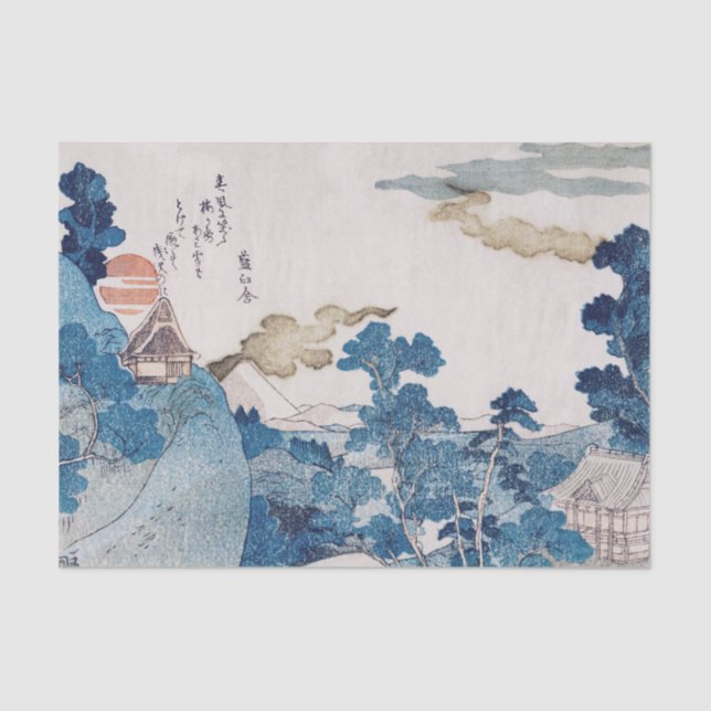 DE SEDA AZUL E IMPRESSÃO BRANCO JAPONÊS DO PAPEL TECIDOS D (Frente )