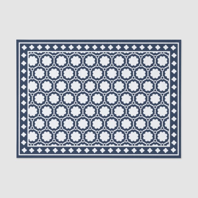 De Seda Azul Marinho Moderno Incrustação Óssea Papel Decou (Frente )