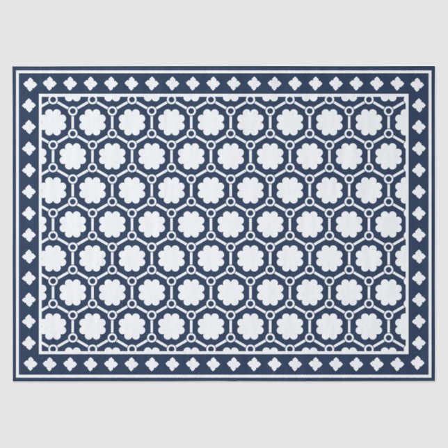 De Seda Azul Marinho Moderno Incrustação Óssea Papel Decou (Frente )