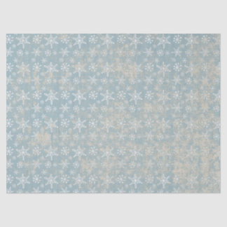 De Seda Azul Shabby Grungy Snowflakes Papel Tecido