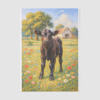 De Seda Bebê Vaca no Papel Decoupage Fazenda com Casa
