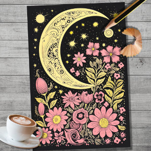 De Seda Boho Moon e Flores 10 Papel Decoupage
