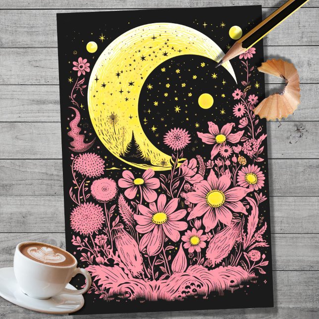 De Seda Boho Moon e Flores 12 Papel Decoupage (Criador carregado)