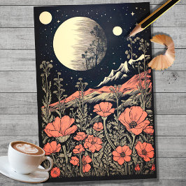 De Seda Boho Moon e Flores 4 Papel Decoupage