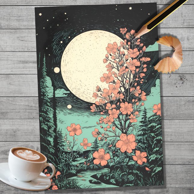 De Seda Boho Moon e Flores 7 Papel Decoupage (Criador carregado)