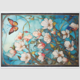 De Seda Borboleta e Florals Découpage Papel Tecido