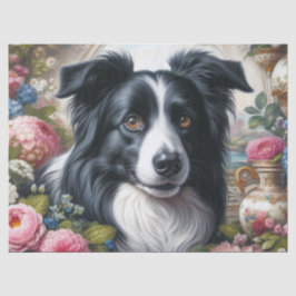 De Seda Border Collie com Flores Papel Tissue