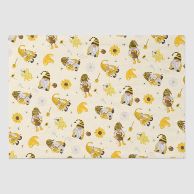 De Seda Bumble Bee Sunflower Yellow Gnomo Papel Tecido (Frente )