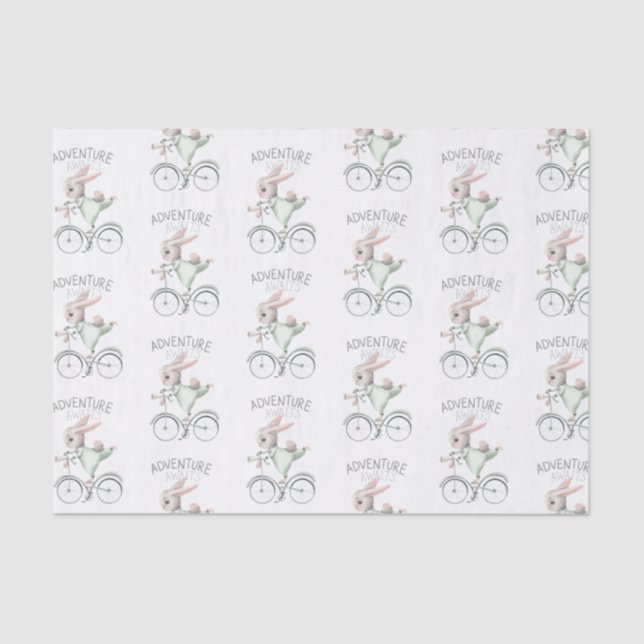 De Seda Bunny on Bicycle Adventure Aguarda Papel Tecido (Frente )