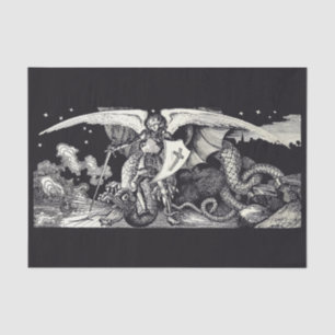 De Seda Cavaleiro Medieval e Dragão B W Papel Tecido
