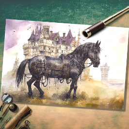 De Seda Cavalo com Papel Decoupage do Castelo Steampunk 1