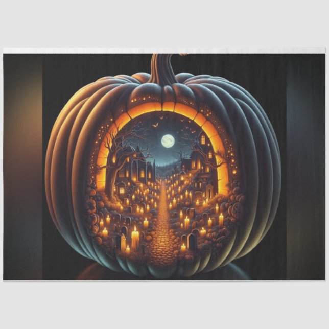 De Seda Cemitério Pumpkin Halloween - Papel Decoupage (Frente )
