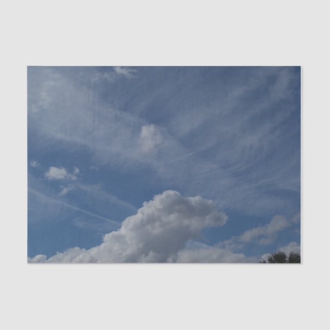 De Seda Céu azul e nuvens brancas em papel tecidular (Frente )