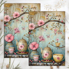 DE SEDA CHÁ NO JARDIM PAPEL DECOUPAGE