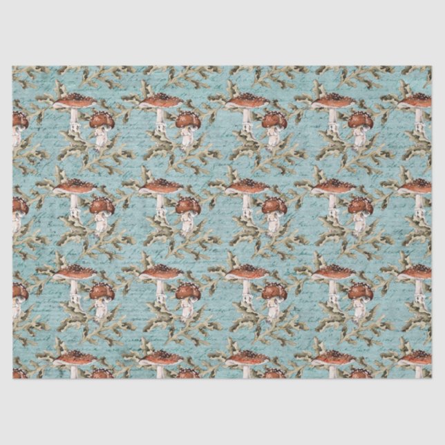 De Seda Cogumelos Woodland em Papel Tecido Teal (Frente )