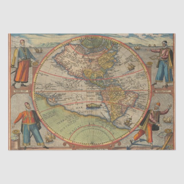 De Seda Columbus Vespucci Magellan Pizzaro — Papel Tecido (Frente )