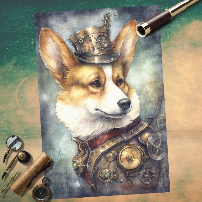 De Seda Corgi Steampunk 2 - Papel Decoupage (Criador carregado)