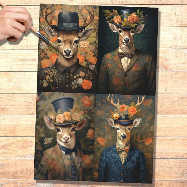 De Seda Deer in Suit Collage 1 Papel Decoupage (Criador carregado)