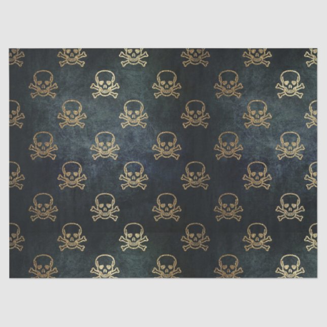 De Seda Dourado Skulls Padrão Decoupage 20x30 Papel Tecido (Frente )