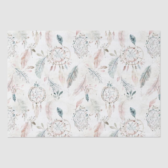 De Seda DREAMCATCHER Boho Pena Papel Tecido Neutro (Frente )
