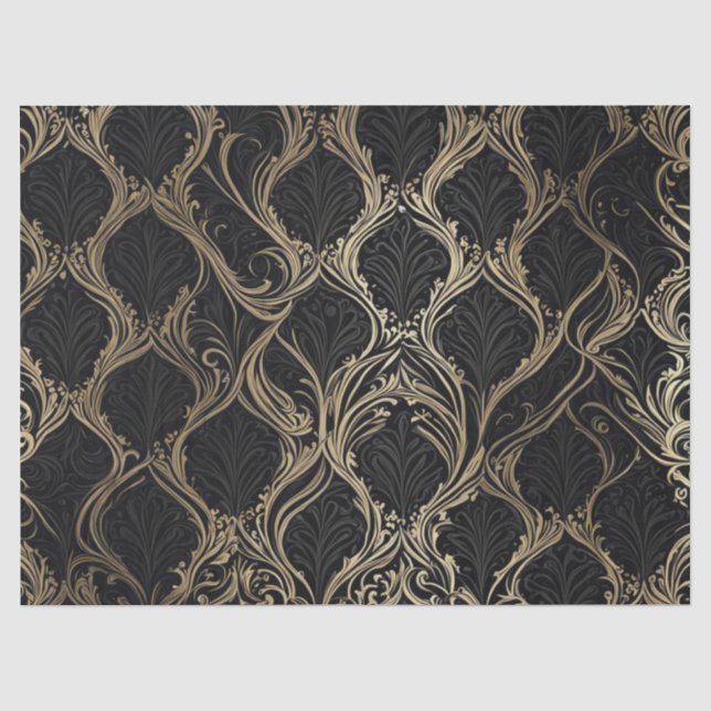 De Seda Elegância Dourada em Papel Decoupage Preto (Frente )