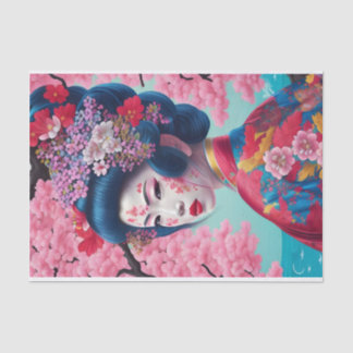 De Seda Elegante: Papel Tecido Geisha E Cerejeira