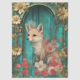 De Seda Elegante Teal Oriental Fox Artesanato Papel Tecido