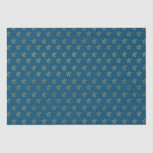De Seda Estrelas Douradas Azuis Brilham Papel Tecido Brilh (Frente )
