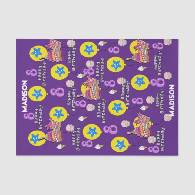 De Seda Feliz 8.º Aniversário Papel Tecido #8 Roxo (Frente )