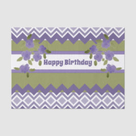 De Seda Feliz Aniversário Papel Tecido em Roxo e Oliva