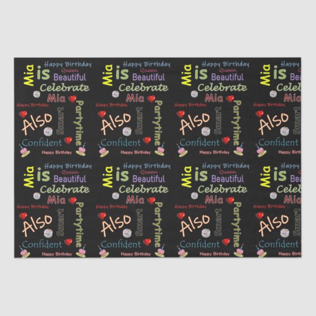 De Seda Feliz Aniversário Papel Tecido Mia (Frente )