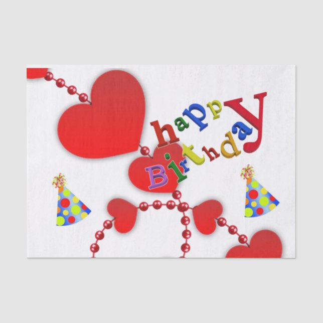 De Seda Feliz Aniversário Papel Tecido Vermelho (Frente )
